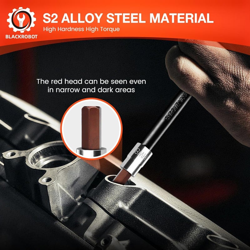 BLACKROBOT 8 mm Hex Bit Socket, 3/8 Inch Drive HW8 Allen Key Socket, Metric, Full Polished, S2 Steel Head Made For Repairing - Image 5